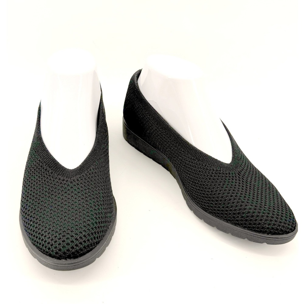 Eileen Fisher Knit Loafers Womens 7.5 Black New Stretch V-Neck Flats Comfort - Picture 1 of 8